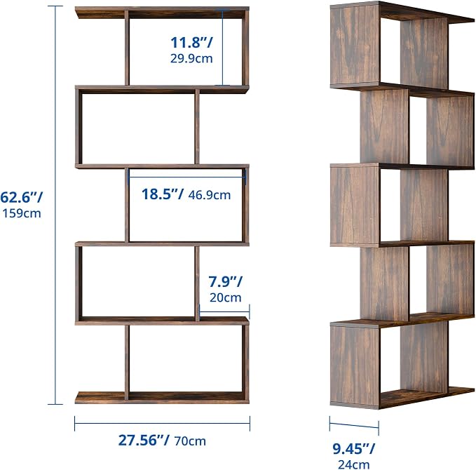 Cozy Castle Set of 2 Geometric Bookcase, S-Shaped Modern Bookshelf, Room - Image 2