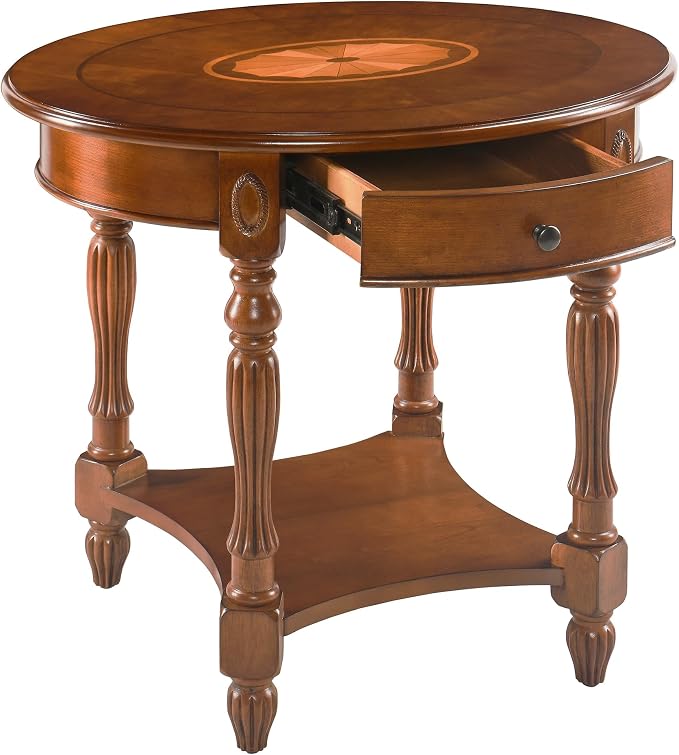 Solid Wood Oval End Table with Drawer and Shelf - Image 4