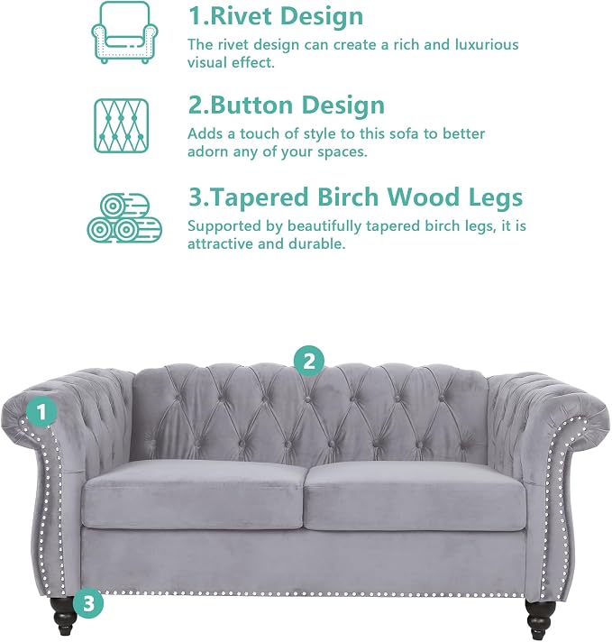 QHITTY 2 Piece Living Room Set, Sectional Chesterfield Sofa Chair Contemporary - Image 3