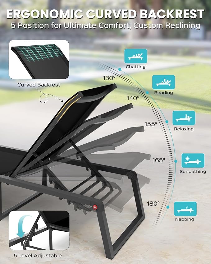 Aluminum Chaise Lounge Chair Outdoor, Foldable& No Assembly Patio Pool Lounge - Image 4