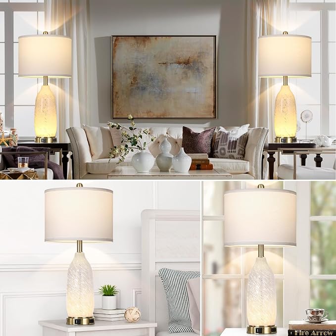 Rinweey 26" Modern Clear Glass Table Lamps Set of 2, Nightstand Lamp - Image 6