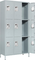 Metal Locker with 9 Doors Employees Locker, Metal Storage Locker with Hooks by Anxxsu