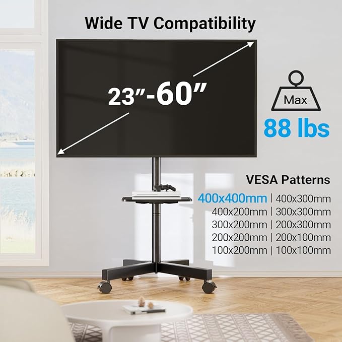 PERLESMITH Rolling TV Stand, Mobile TV Stand - Image 5