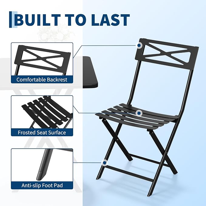GarveeLife 3 Piece Outdoor Bistro Set, All Metal Patio Table and Chairs Set - Image 2