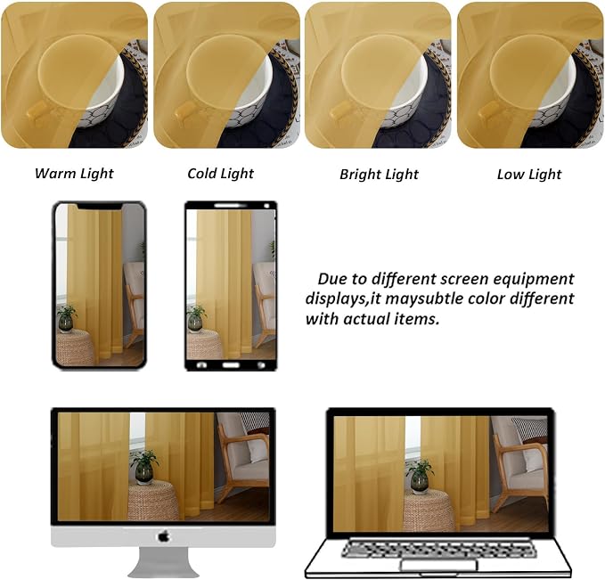 Chyhomenyc Gold Sheer Curtains 84 Inches Long 2 Panels, Light Filtering Gold - Image 4