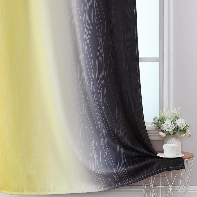 Estelar Textiler Black and Yellow Blackout Curtains 45 Inch Length, Full Light - Image 6