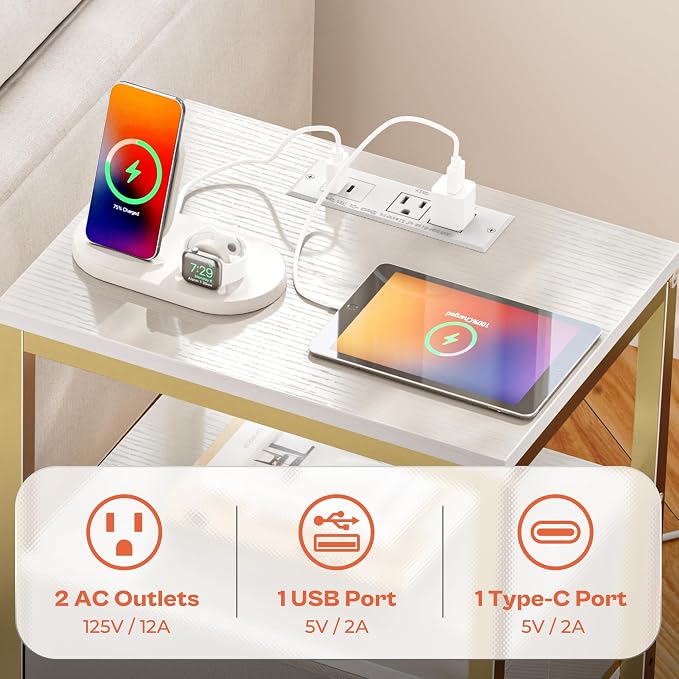 SUPERJARE Nightstand with Charging Station, Bed Side Table with Adjustable - Image 4