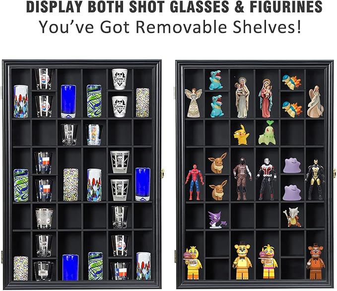 Shot Glass Display Case Wooden Cabinet Rack Holder Wall Mounted Black Shadow - Image 4