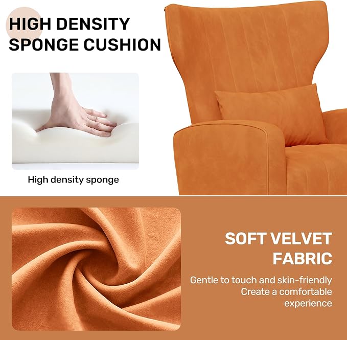 Nebuaegis Orange Velvet Accent Chair Set of 4, Wingback Chair - Image 5