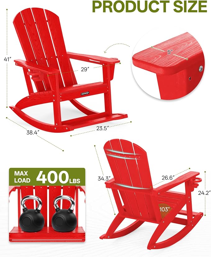 Outdoor Oversized Adirondack Rocking Chairs, All Weather HDPE Patio Rocking - Image 2