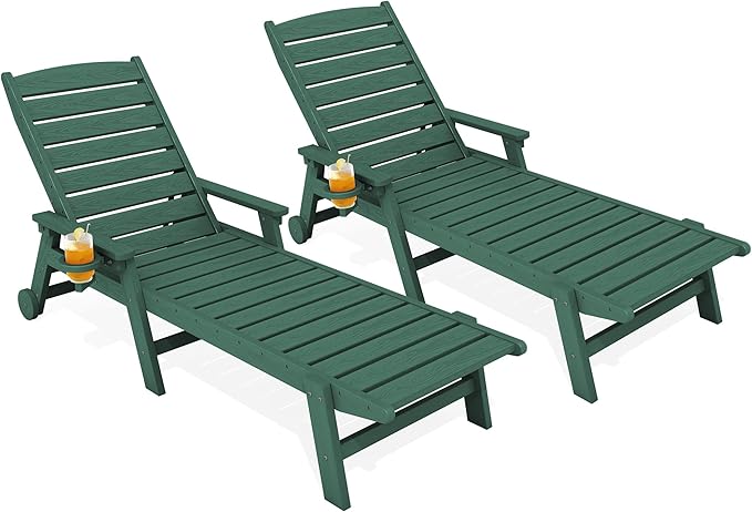 KINGYES HDPE Lounge Chair Outdoor Set of 2, Patio Chaise Lounge Recliner by KINGYES