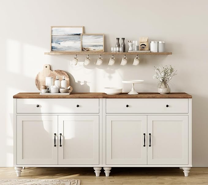WAMAPT Buffet Cabinet with 4 Doors and 2 Drawers, Large Coffee Bar Table Wood by WAMPAT