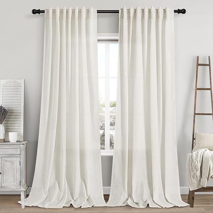 Cream Linen Curtains 103 Inches Long 2 Panels Set by Nanspring