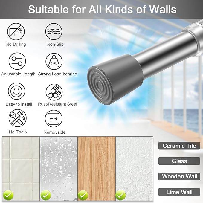 AIZESI Sliver Spring Tension Rods Adjustable 26 to 39 Tension Curtain Rod Small - Image 3