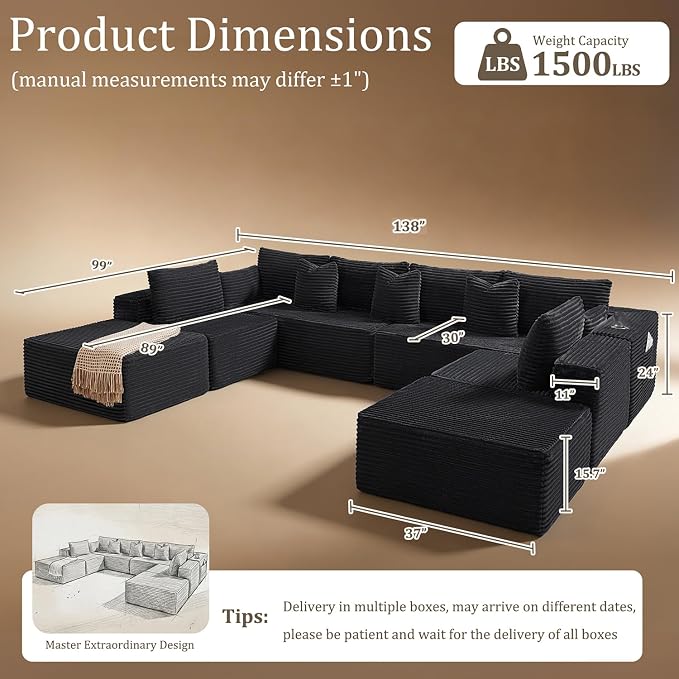 138" Cloud Sectional Couch, Comfort U Shaped Sofa - Image 2