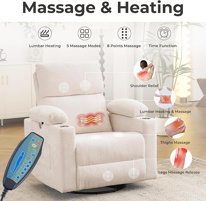 Rocking Chair Nursery with Adjustable Armrests, Electric Glider Recliner - Image 4