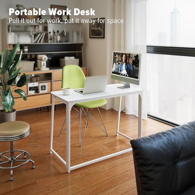WOHOMO Folding Desk, Small Writing Desk 39.4", Space-Saving Foldable Laptop - Image 7