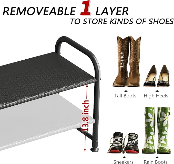 INGIORDAR Shoe Rack 2 Tier Long Storage Organizer Wide Metal Shoe Shelf - Image 5