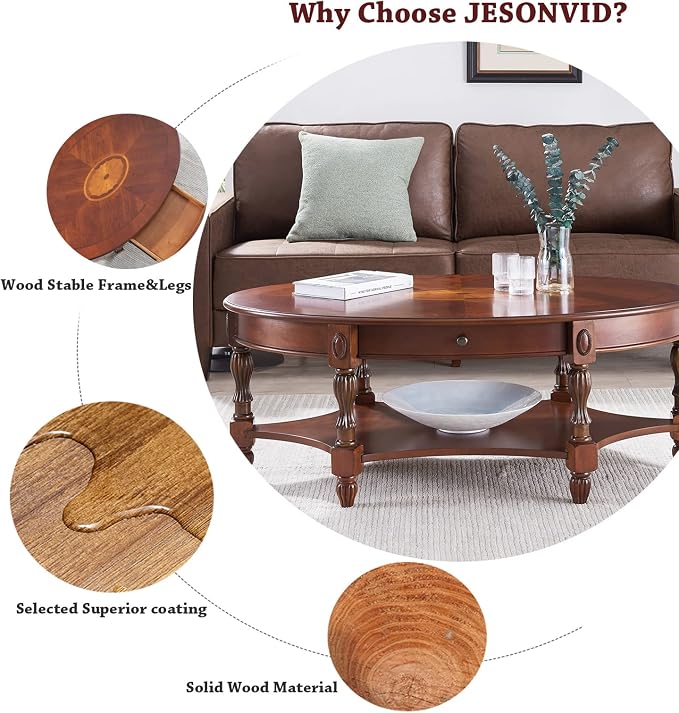 Solid Wood Oval Coffee Table - Image 4