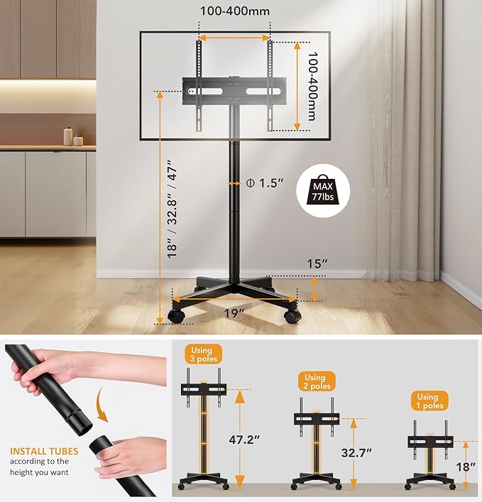 Hemudu Mobile TV Stand for 23-60 Inch LCD LED Flat/Curved Screen TVs, TV Cart - Image 8