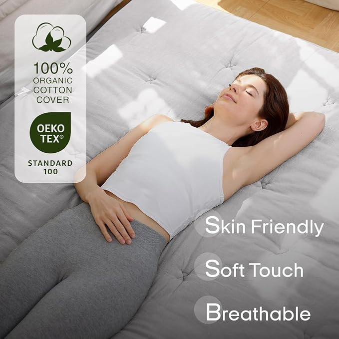 ZonLi Japanese Floor Futon Mattress King Size 76"x 80", 100% Cotton Cover 4'' - Image 3
