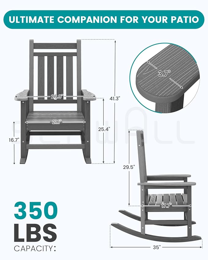 SERWALL Outdoor Rocking Chair Set of 2, HDPE Rocking Chair - Image 3