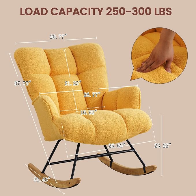 SAETSFEG Rocking Chair Nursery Teddy Upholstered Glider Rocker Rocking Accent - Image 2