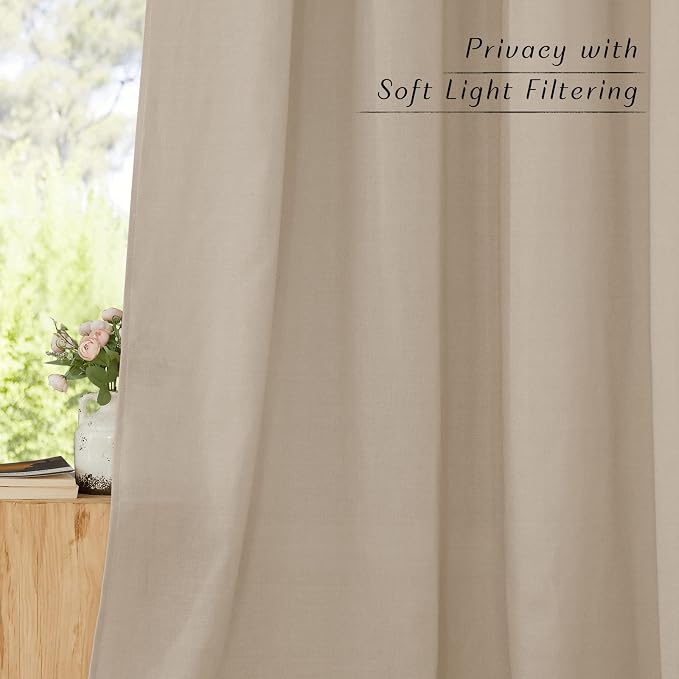 NICETOWN Taupe Linen Kitchen Window Curtains Over Sink, Grommet Thick Linen - Image 7