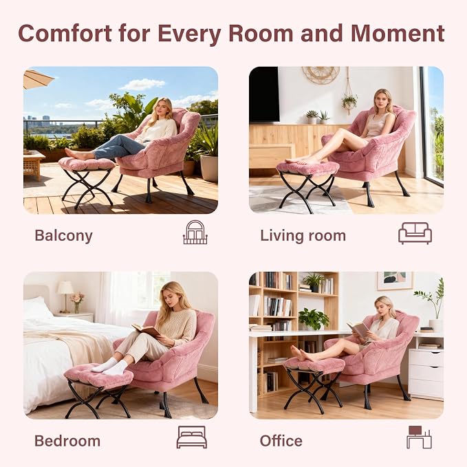 Lazy Chair with Ottoman, Modern Accent Chair Contemporary Sofa Chair with - Image 5