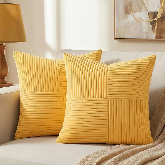 Fancy Homi 2 Packs Yellow Decorative Throw Pillow Covers 16x16 Inch by Fancy+Homi