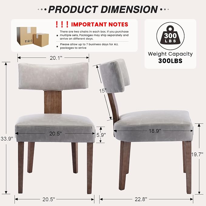 HNY Mid Century Modern Dining Chairs Set of 6, Farmhouse PU Leather Upholstered - Image 2