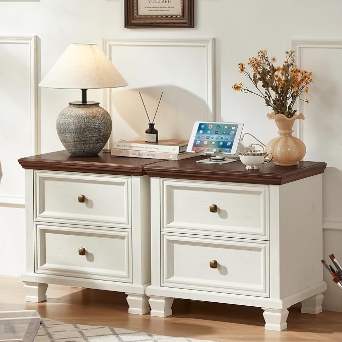 SAVOR LIFE Farmhouse Nightstand Set of 2, Rustic Low Nightstands by SAVORLIFEFurniture