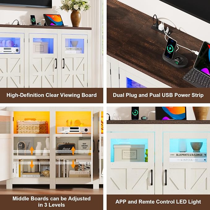 74" Large LED Farmhouse TV Stand - Image 7