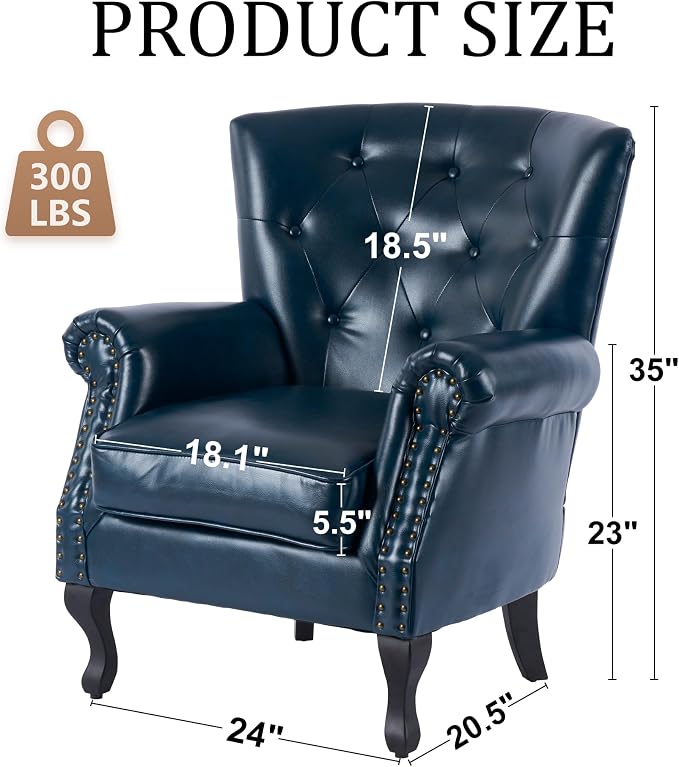Modern Accent Chair Set of 2, Mid-Century PU Leather Armchair - Image 2