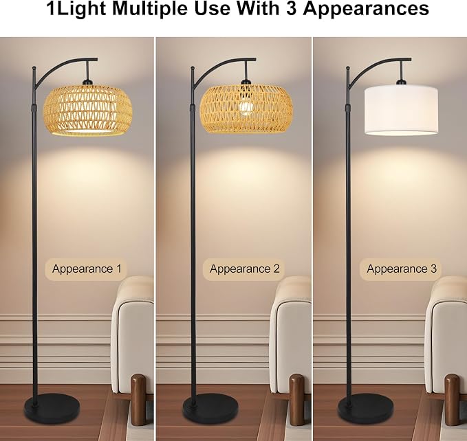 Arc Floor Lamps for Living Room Rattan Boho Floor Lamp - Image 3