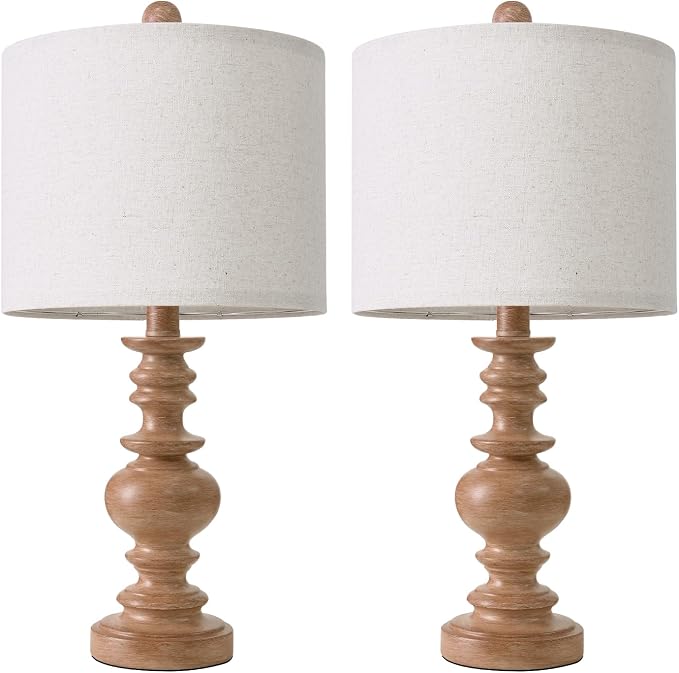 BOBOMOMO 20" Rustic Bedside Lamps Set of 2- Vintage Resin Table Lamps - Image 4
