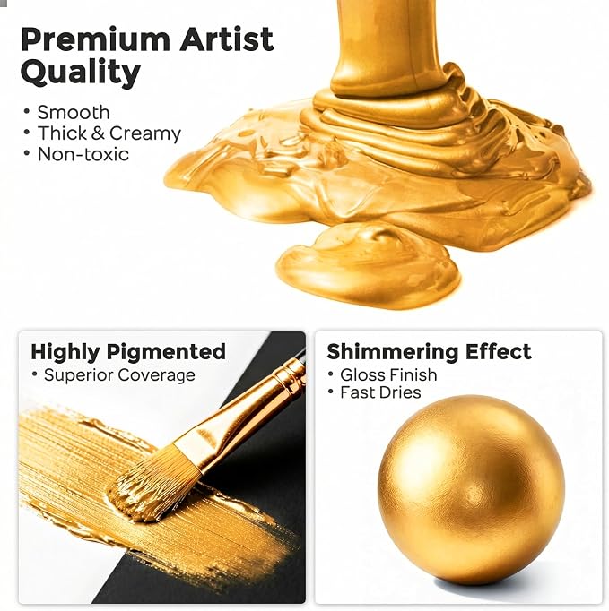 Nicpro Metallic Gold Acrylic Paint, 69oz/2040ml Large Gold Leaf Paint, Non Toxic - Image 2