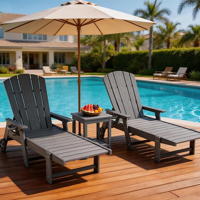 Outdoor Lounge Chair, HDPE 4-Position Adjustable Chaise Lounge Outdoor - Image 7