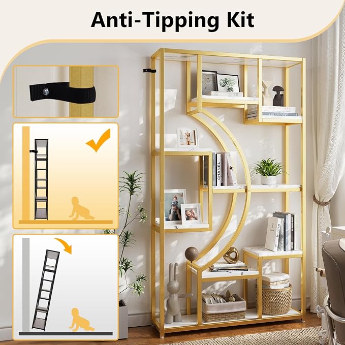HolliWill Modern Book Shelf, 70.8 Inch Tall Etagere Bookcase, - Image 7