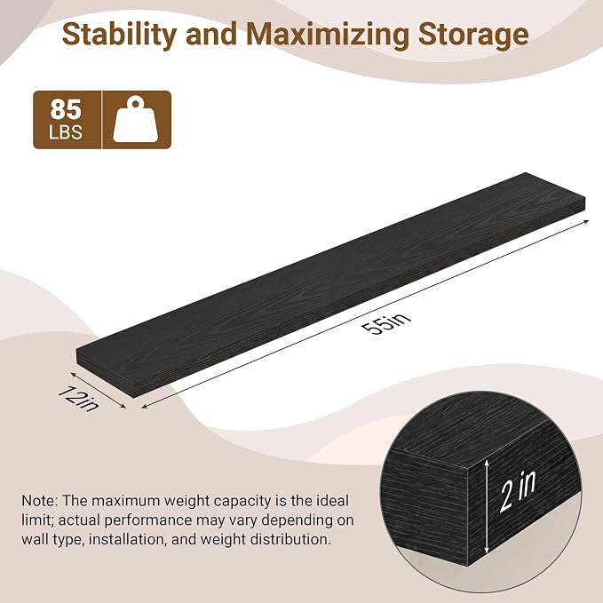 55 Inch Floating Shelves, 12 Inch Deep Floating Shelves - Image 3