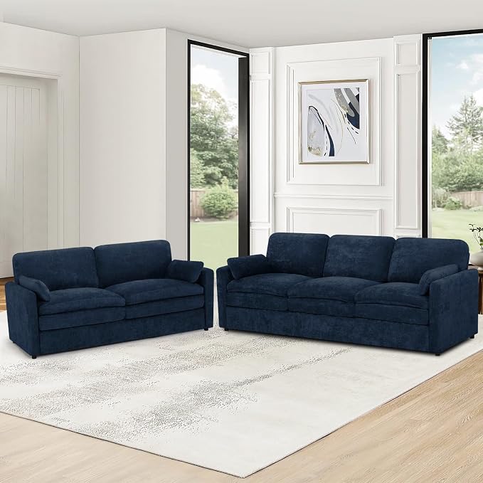 Classic Chenille Sofa Set with 2 Extra Armrest Pillows, Loveseat and 3-Seat - Image 7