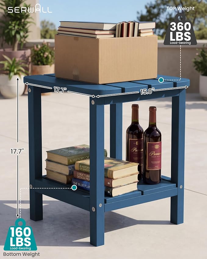 SERWALL Adirondack Table Set of 2, Outdoor Side Table- Blue - Image 3