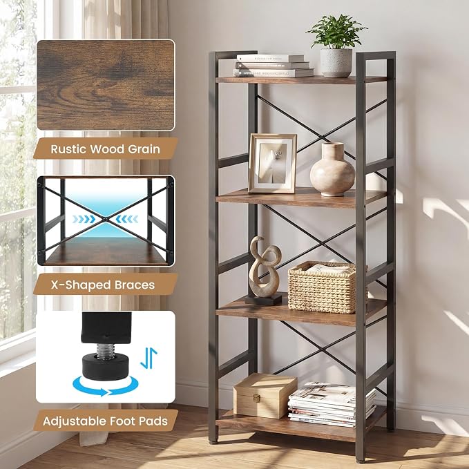 Tangkula 3-Tier Industrial Bookshelf, 16.5" Width Wooden Open Bookcase - Image 8