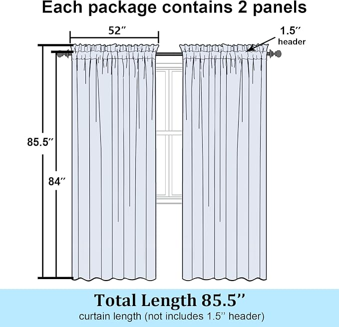Simplebrand Semi Sheer Ivory Curtains 84 Inches Long 2 Panels, Light Filtering - Image 2