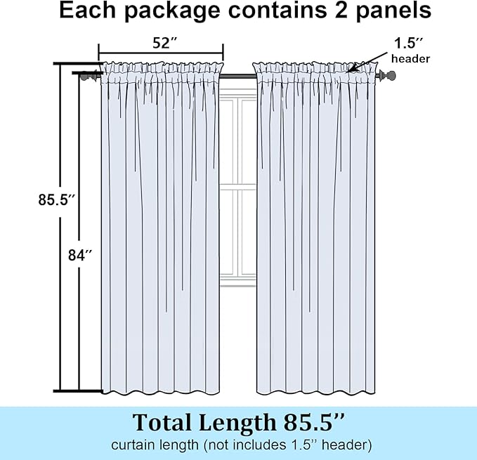 Simplebrand Semi Sheer Charcoal Grey Curtains 84 Inches Long 2 Panels, Light - Image 2
