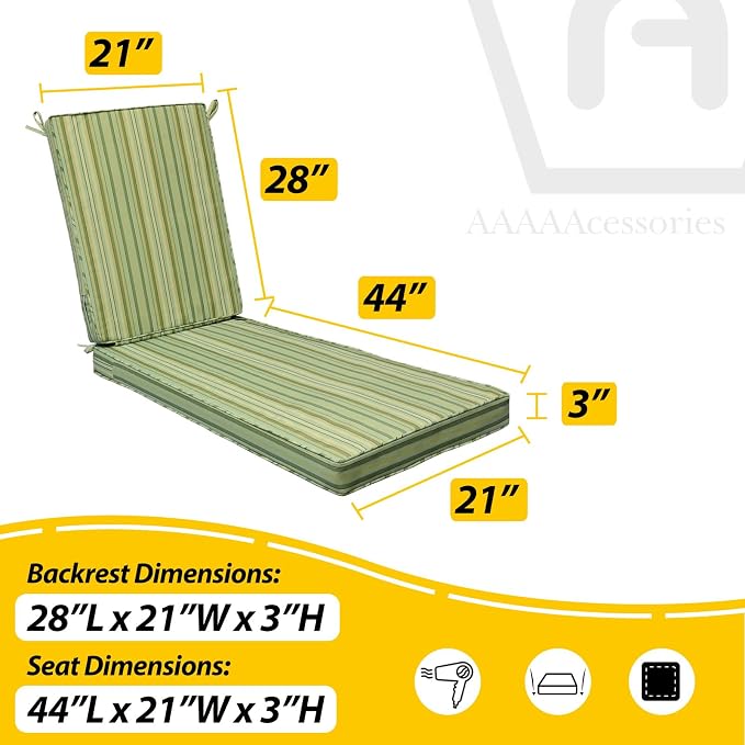 AAAAAcessories Outdoor Chaise Lounge Cushions, Fade-Resistant, Waterproof Patio - Image 5