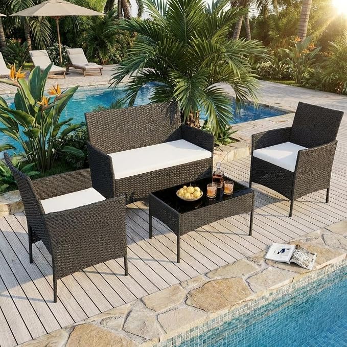 4 PCS Outdoor Patio Furniture Set, All-Weather PE Rattan Wicker Chairs - Image 6