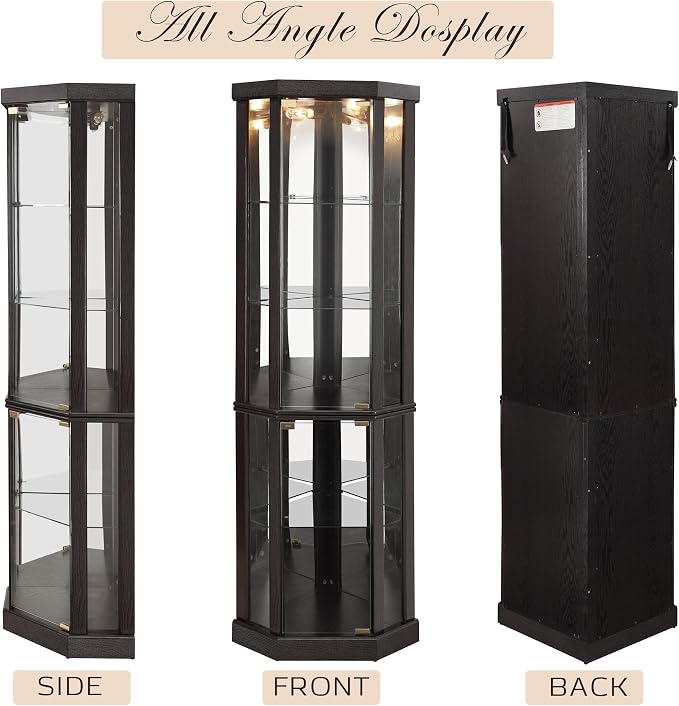 Corner Curio Cabinet, Light Bulb Inclued, Wine Bar China Cabinet - Image 8