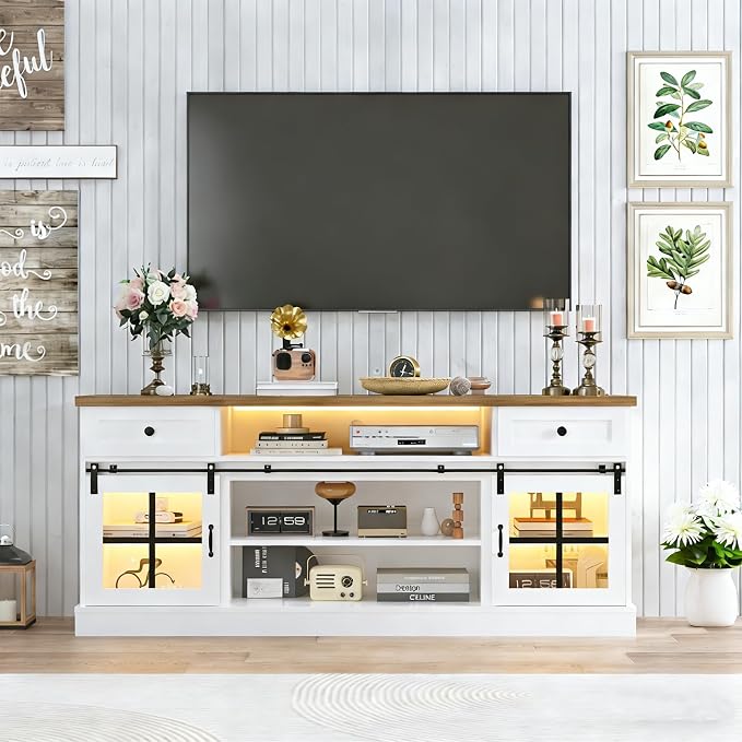 Garvee Farmhouse TV Stand for 80" TVs, Media Console Table by Garvee