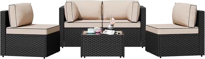 Shintenchi 5 Pieces Outdoor Patio Sectional Sofa Couch, Patio Conversation Sets - Image 7